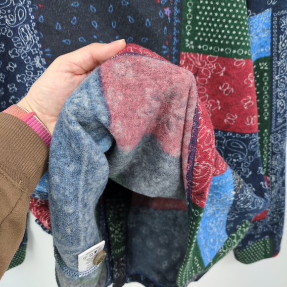 Levi's Hillen Cardigan Sweater Fleece Patchwork Handkerchief Button Up Men's XL - Picture 8 of 11